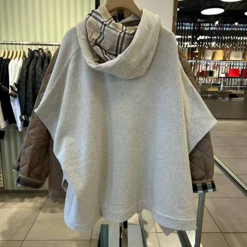 Burberry cotton hooded cape grey with check print - Picture 4 of 8